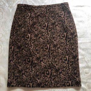 Ann Taylor LOFT, Size 0, Brown, Wool, Lined, Animal Print, Pencil Skirt, EUC